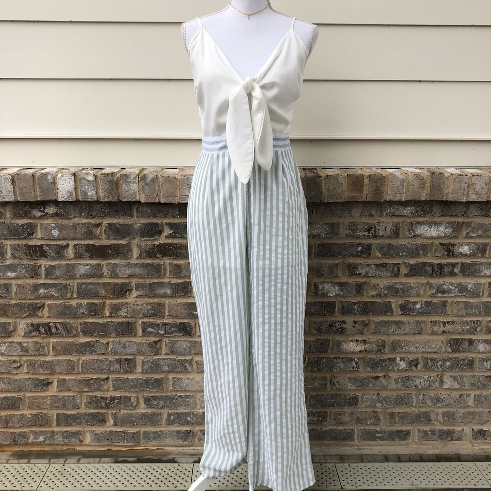 Ivory & Sage Striped Jumpsuit